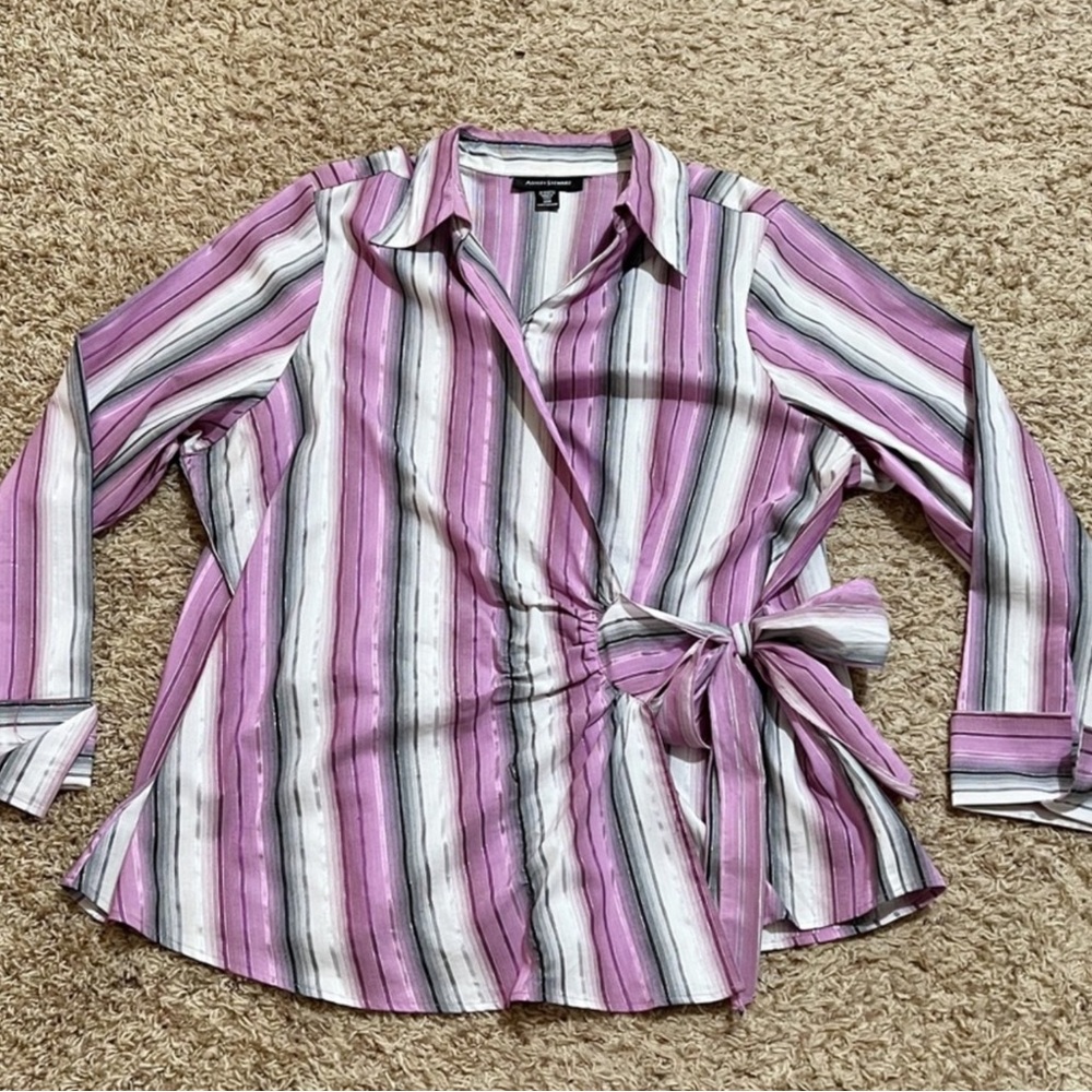 Ashley Stewart Casual Purple and White Button Down Shirt - Picture 2 of 8